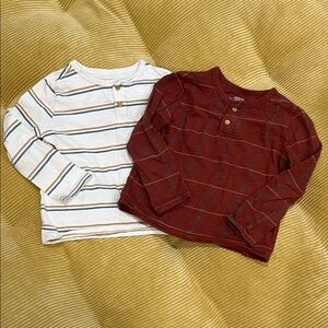 Little Co. Organic Cotton Kids Long Sleeve Henley Shirts - White and Red